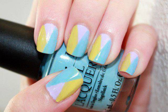 Diagonal two-toned blue nail art | Blue nail art designs, One color nails,  Nail tip designs