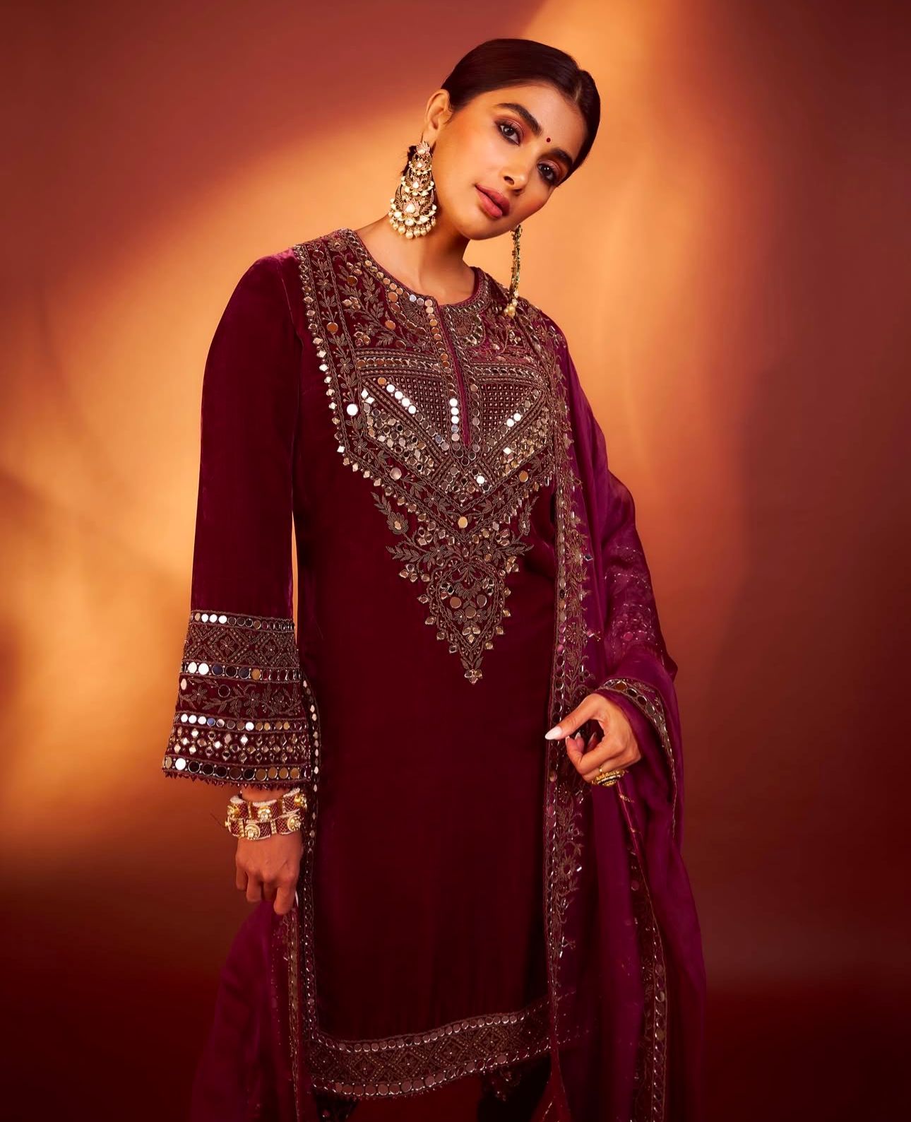 Pooja in Maroon Kurta 